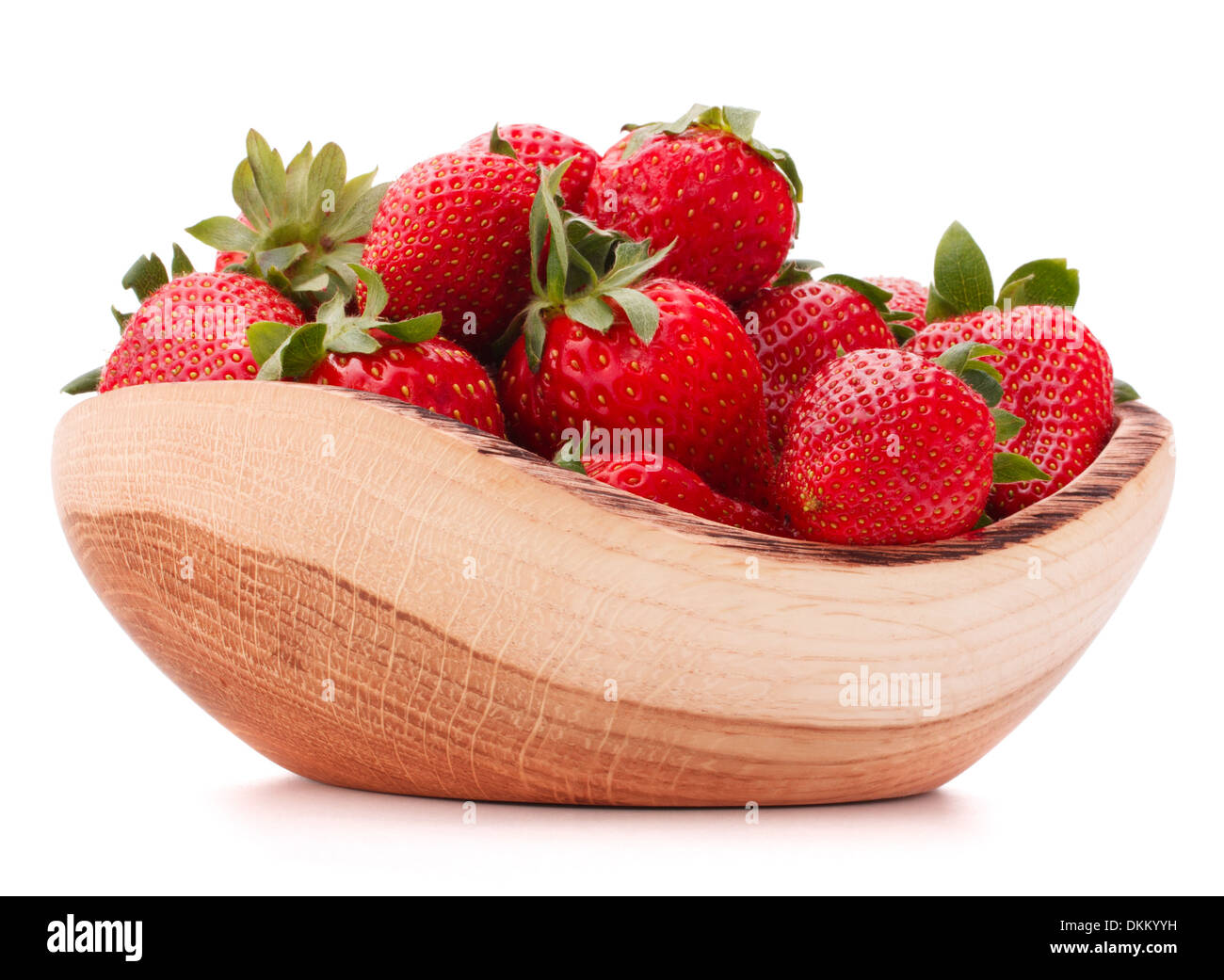 Strawberries in wooden bowl isolated on white background cutout Stock ...