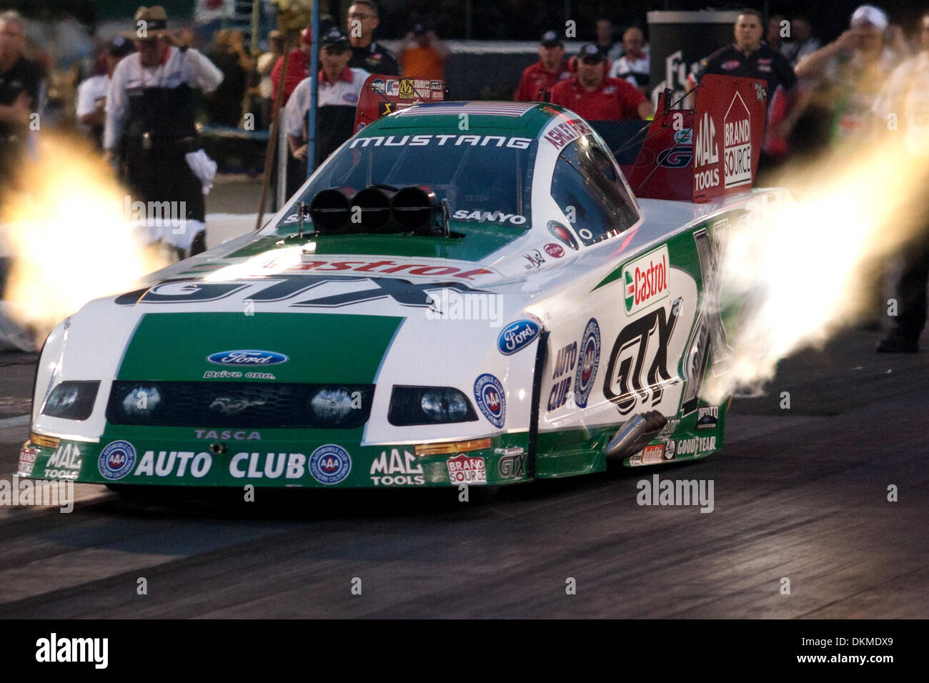 May 15, 2009 - Bristol, Tennessee, U.S - 15 May 2009: Funny Car driver Ashley Force-Hood heads down the track to a #1 qualifier spot Friday night. Thunder Valley Nationals were held at Bristol Dragway in Bristol, Tennessee. (Credit Image: © Alan Ashley/Southcreek Global/ZUMApress.com) Stock Photo