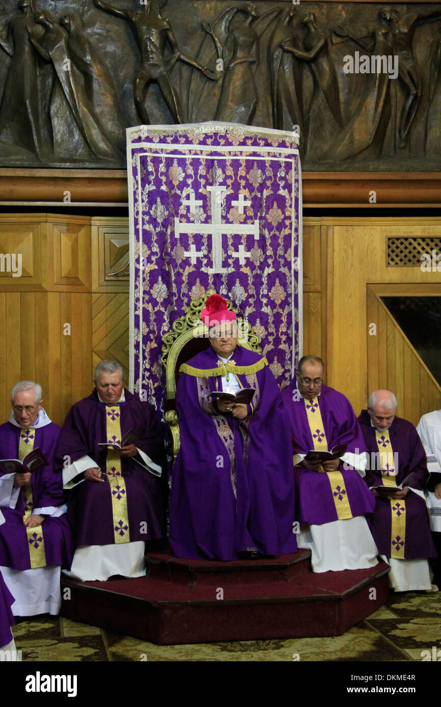 Latin Patriarch of Jerusalem Fouad Twal offers Mass on the First Sunday of Lent Stock Photo
