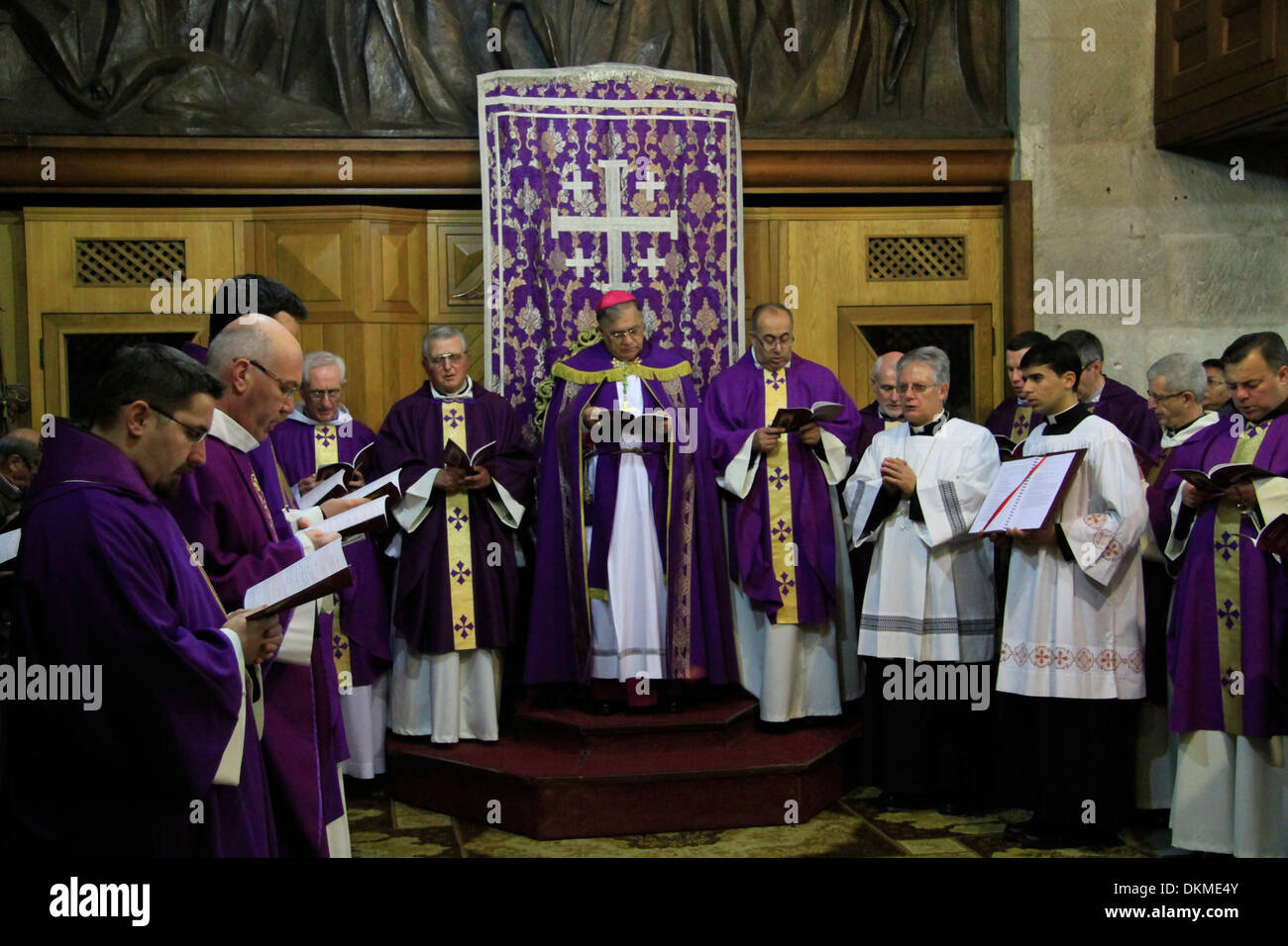 Latin Patriarch of Jerusalem Fouad Twal offers Mass on the First Sunday of Lent Stock Photo