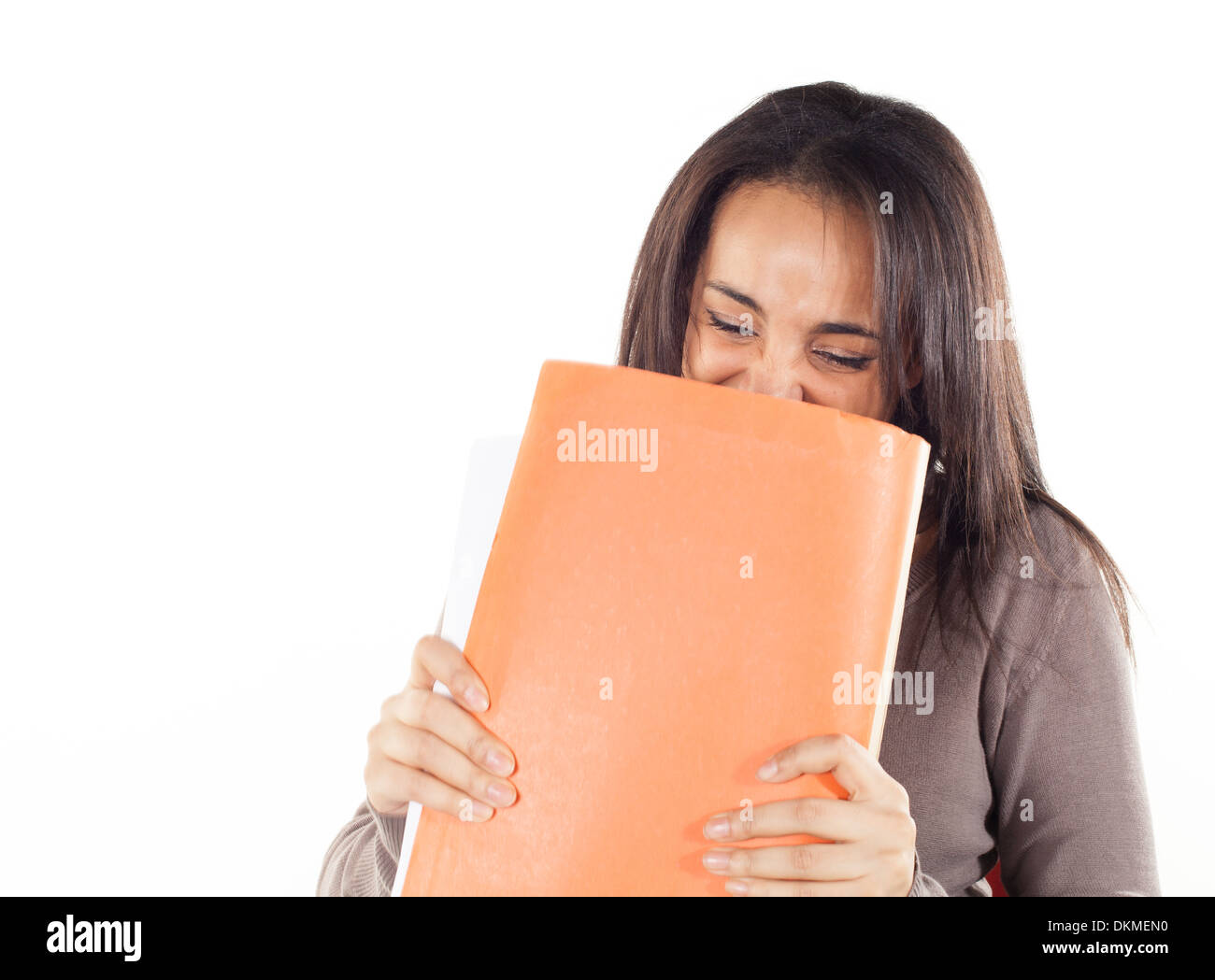Secretary stressed which carries files Stock Photo