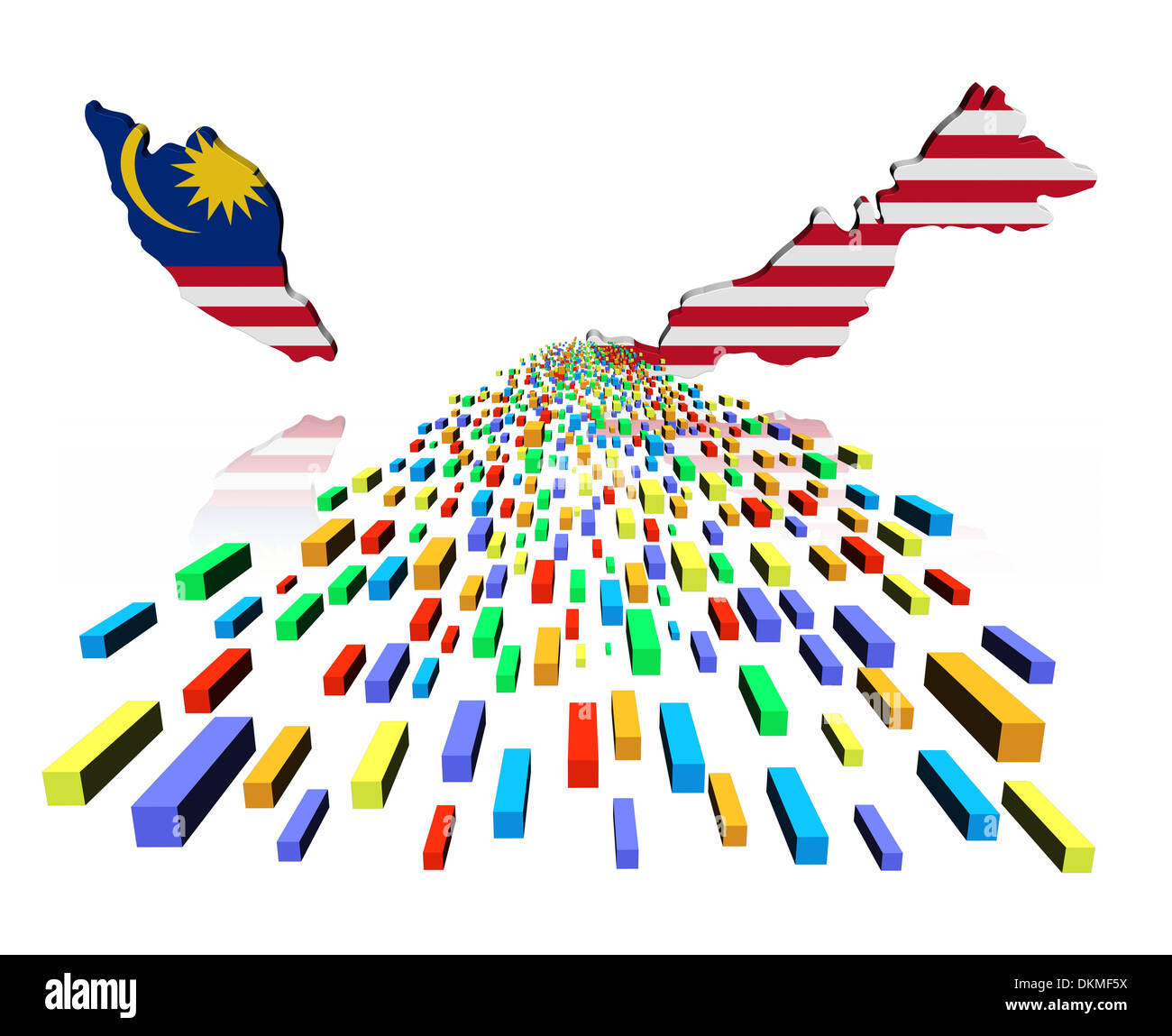 Malaysia map flag reflected with containers illustration Stock Photo