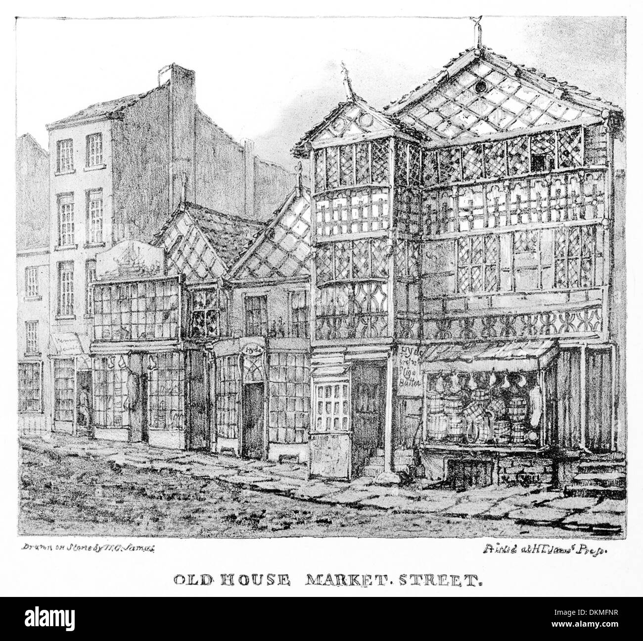 Copy of Lithographic print made in 1820 of Manchester Old House Market