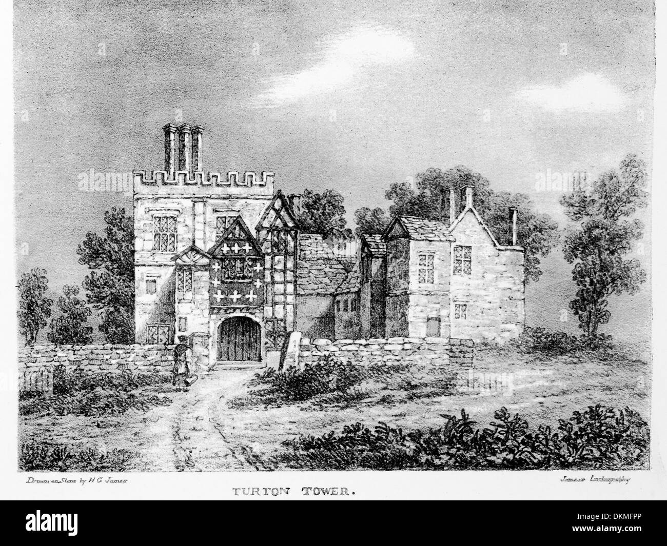 Copy of Lithographic print made in 1820 of Manchester Turton Tower Once the Residence of Humphrey Cheetham Esqire Stock Photo