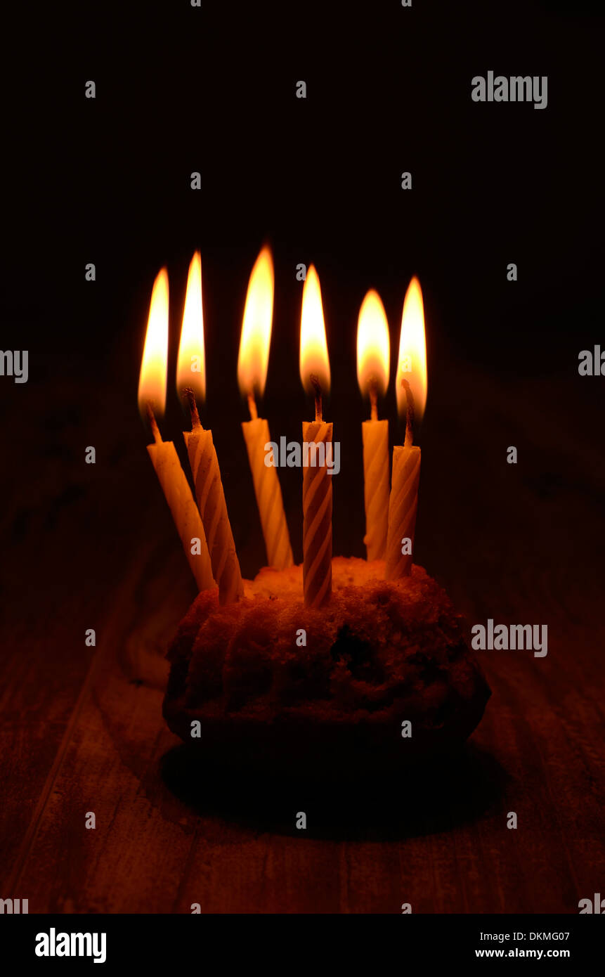 Birthday cake with six candles Stock Photo - Alamy