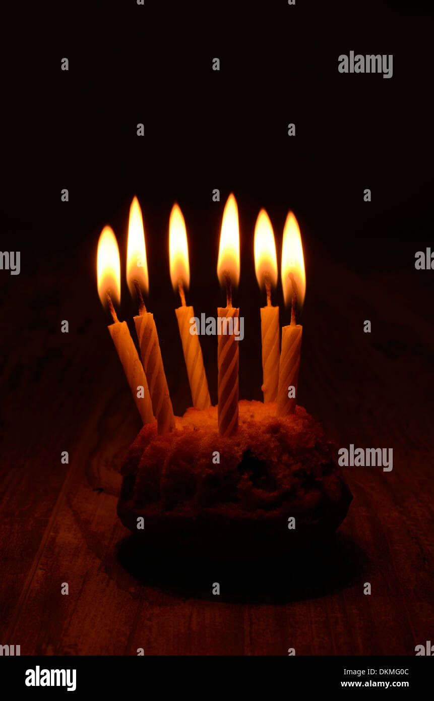 Birthday cake with six candles Stock Photo - Alamy