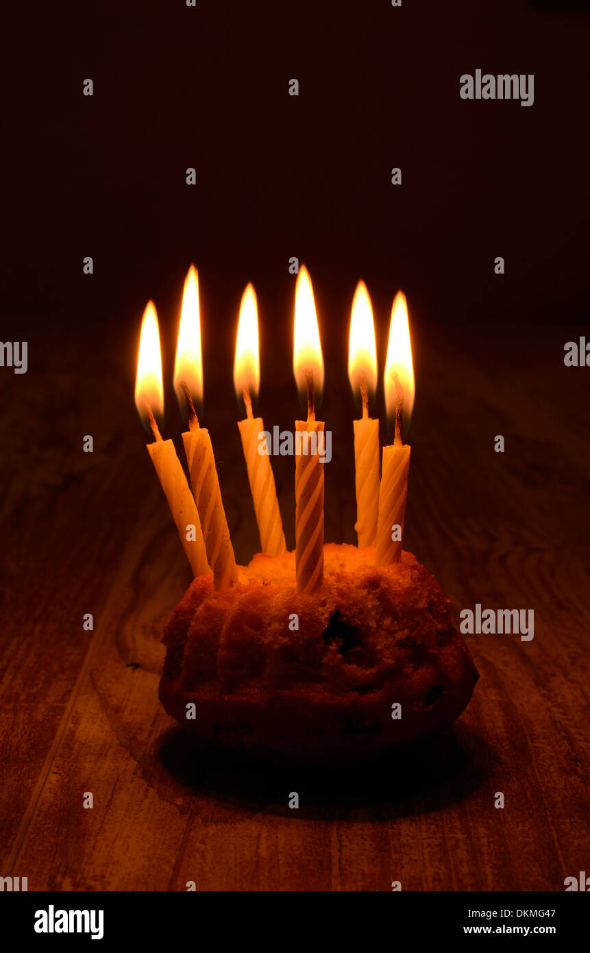 Birthday cake with six candles Stock Photo - Alamy
