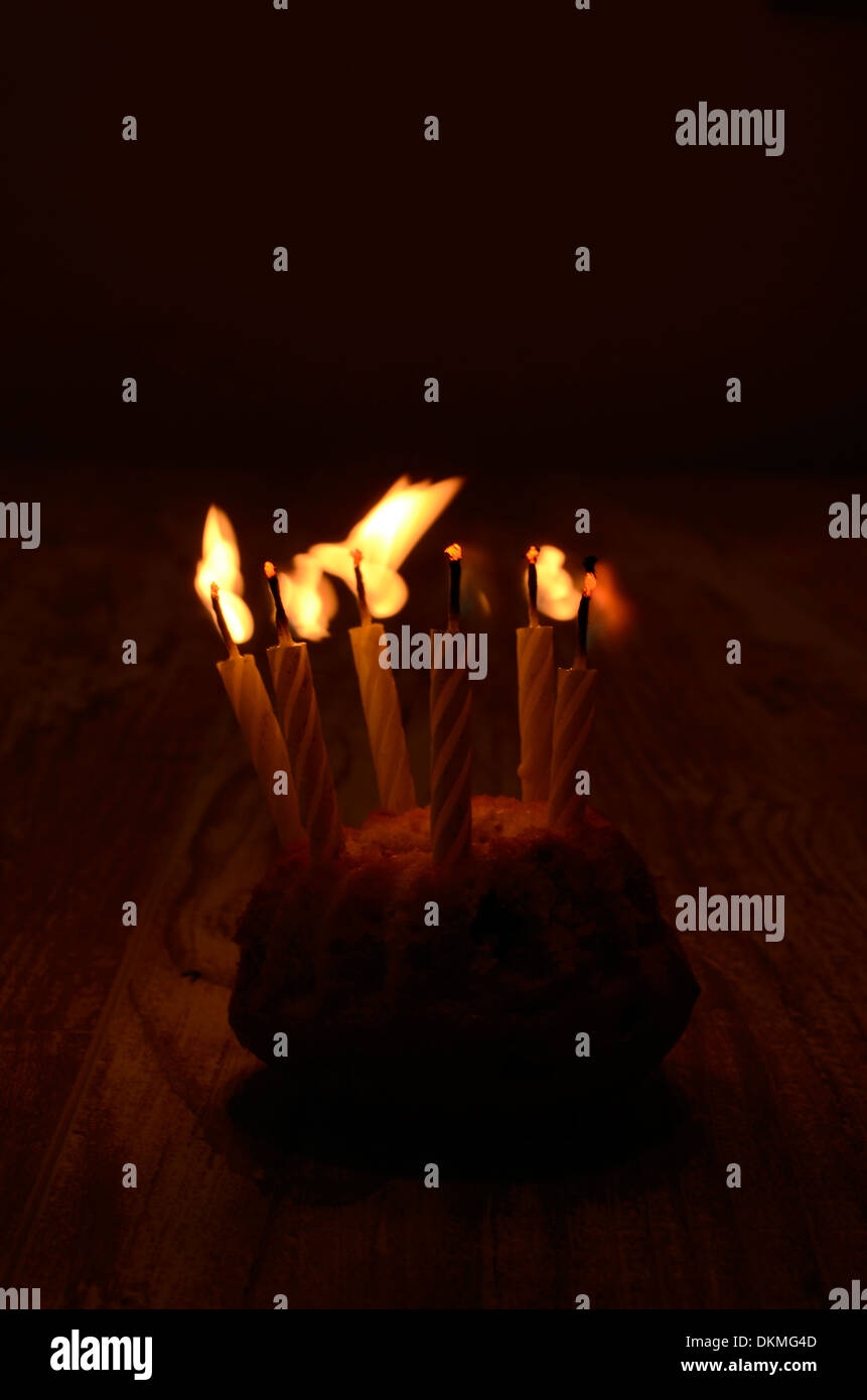 Birthday cake with six candles Stock Photo - Alamy