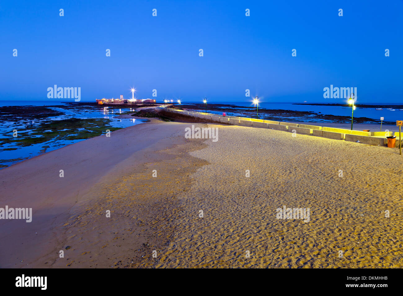 Landscape of the beach of La Caleta on the province of Cadiz on Spain ...