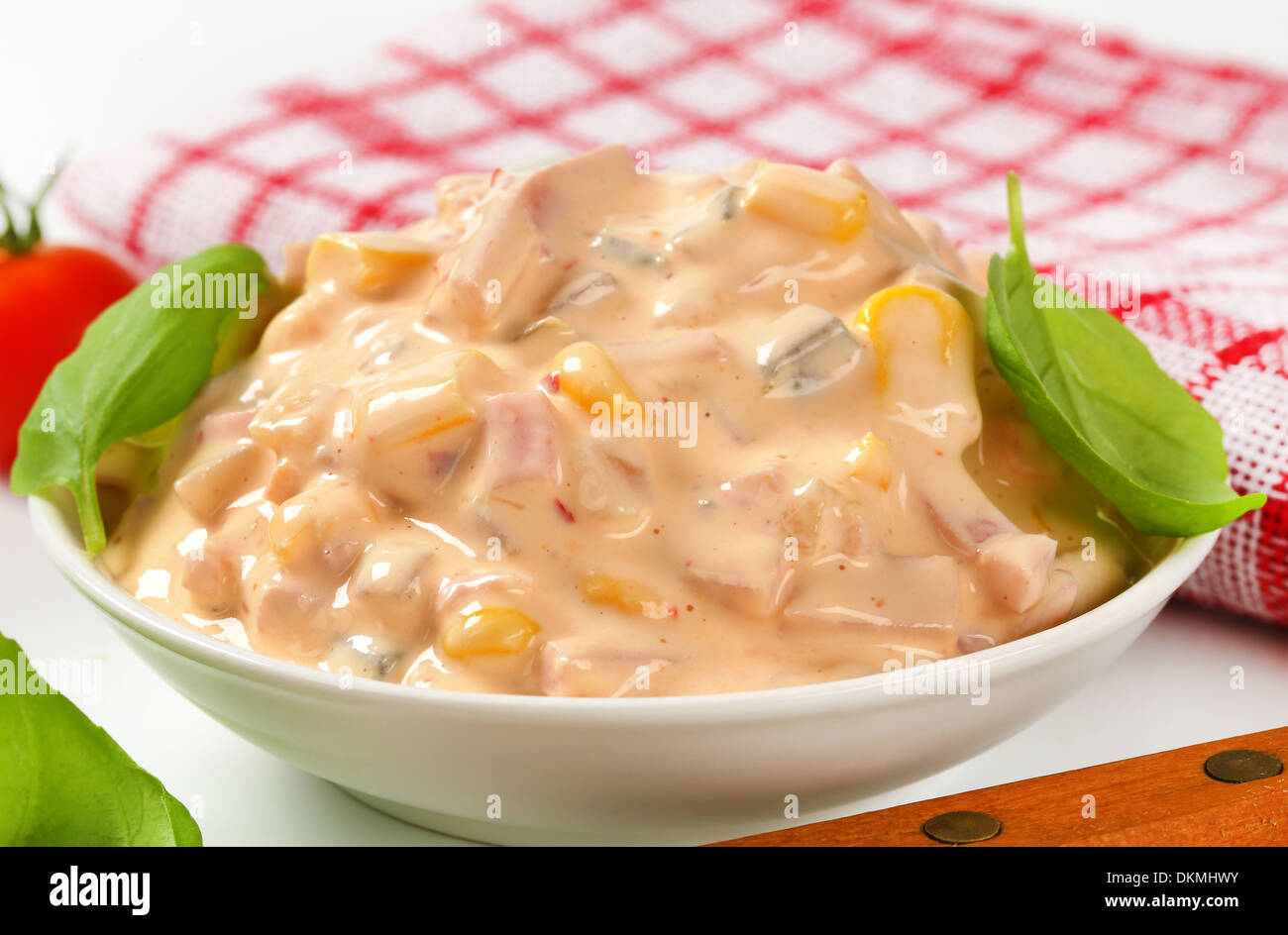 Ham salad dressed with paprika yogurt sauce Stock Photo Alamy