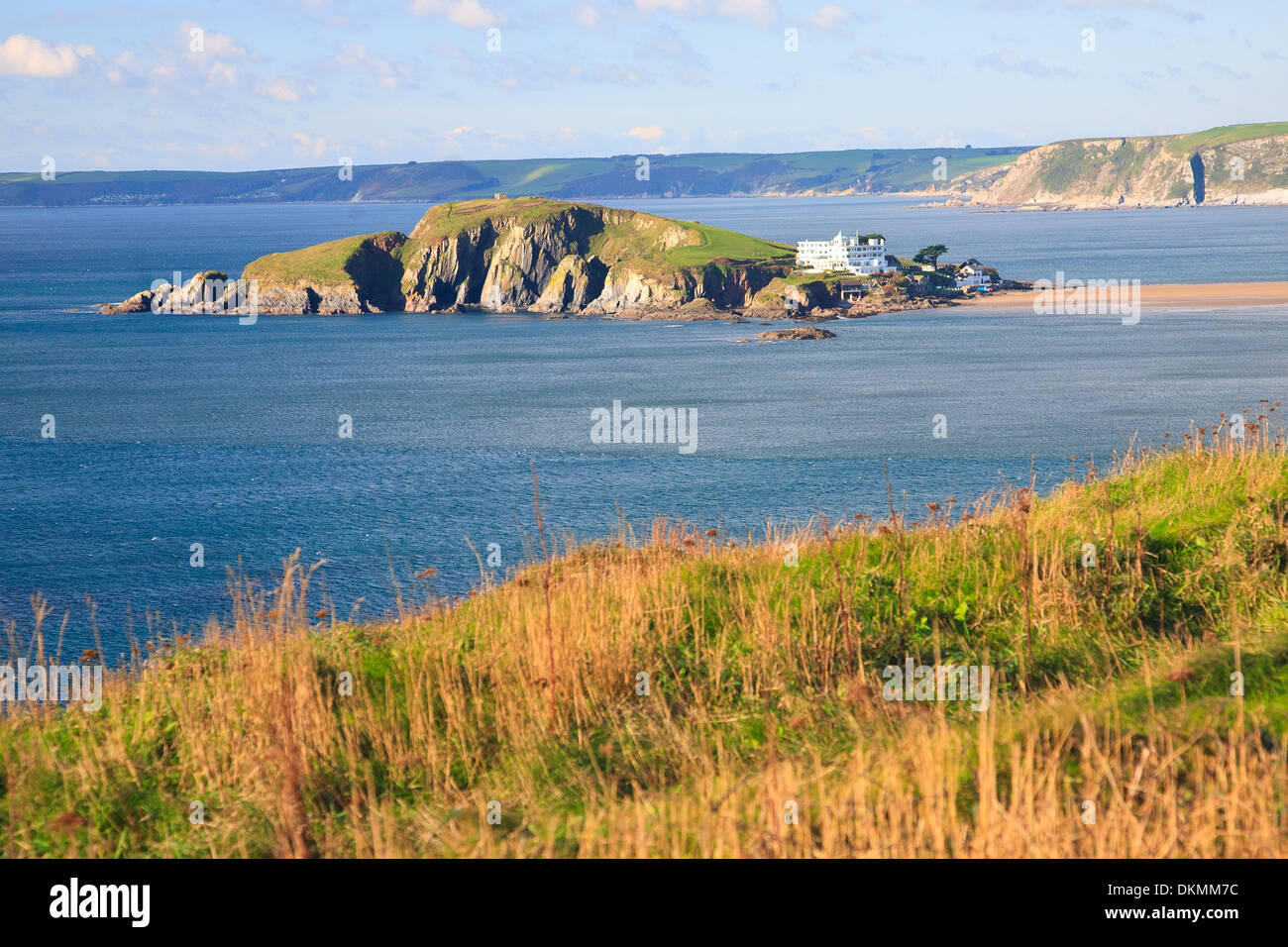Burgh Island, off Bigbury and Bantham in South Devon from the coastal path Stock Photo