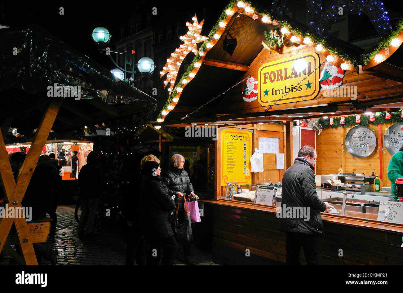 Stand with food on the christmas market Stock Photo