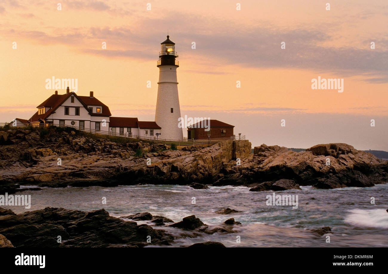 Sunset over Portland Head Lighthouse, Maine's oldest beacon Stock Photo