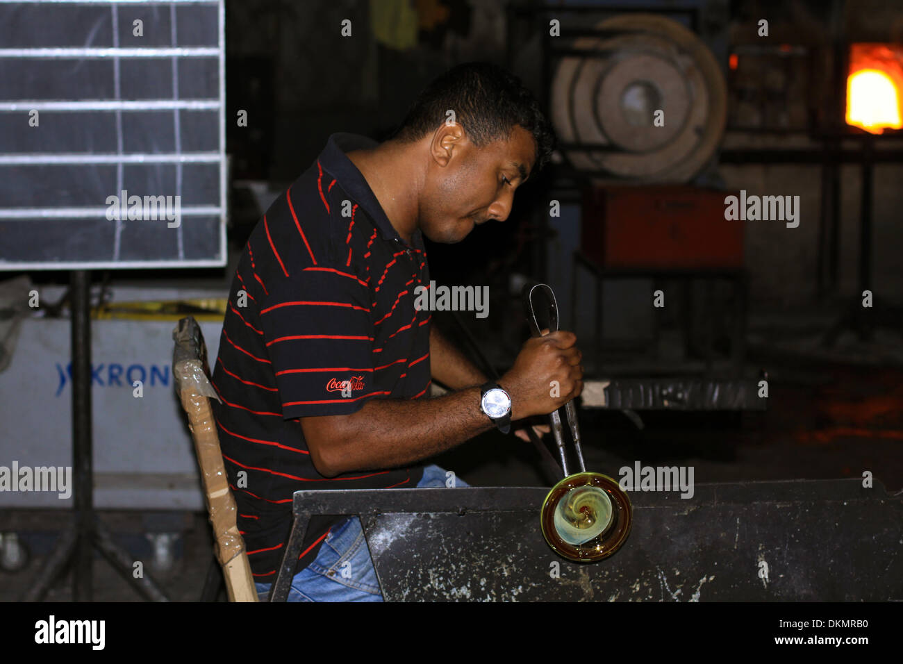 Glass Blowing Mauritius Factory Shaping Stock Photo Alamy