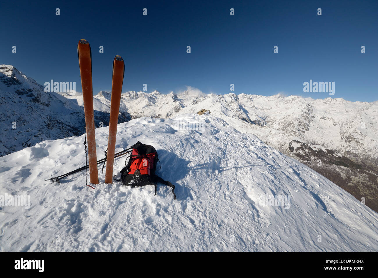 On the mountain summit, tour ski and back country skiing equipment with