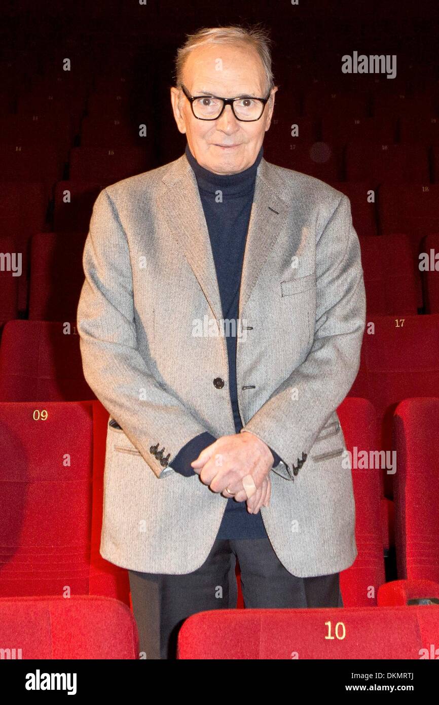 Berlin, Germany. 6th Dec, 2013. Italian film composer Ennio Morricone poses during a press conference as he presents his '50 Years of Music' live tour in Berlin, Germany, 6 December 2013. Morricone will be awarded with the European Film Prize in the category 'Music' in Berlin, 7 December 2013. Credit:  dpa/Alamy Live News Stock Photo