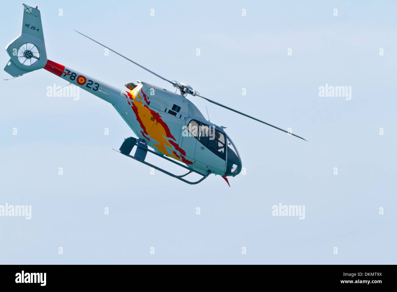 Helicopters of the Patrulla Aspa taking part in an exhibition on the 4th airshow of Cadiz Stock Photo