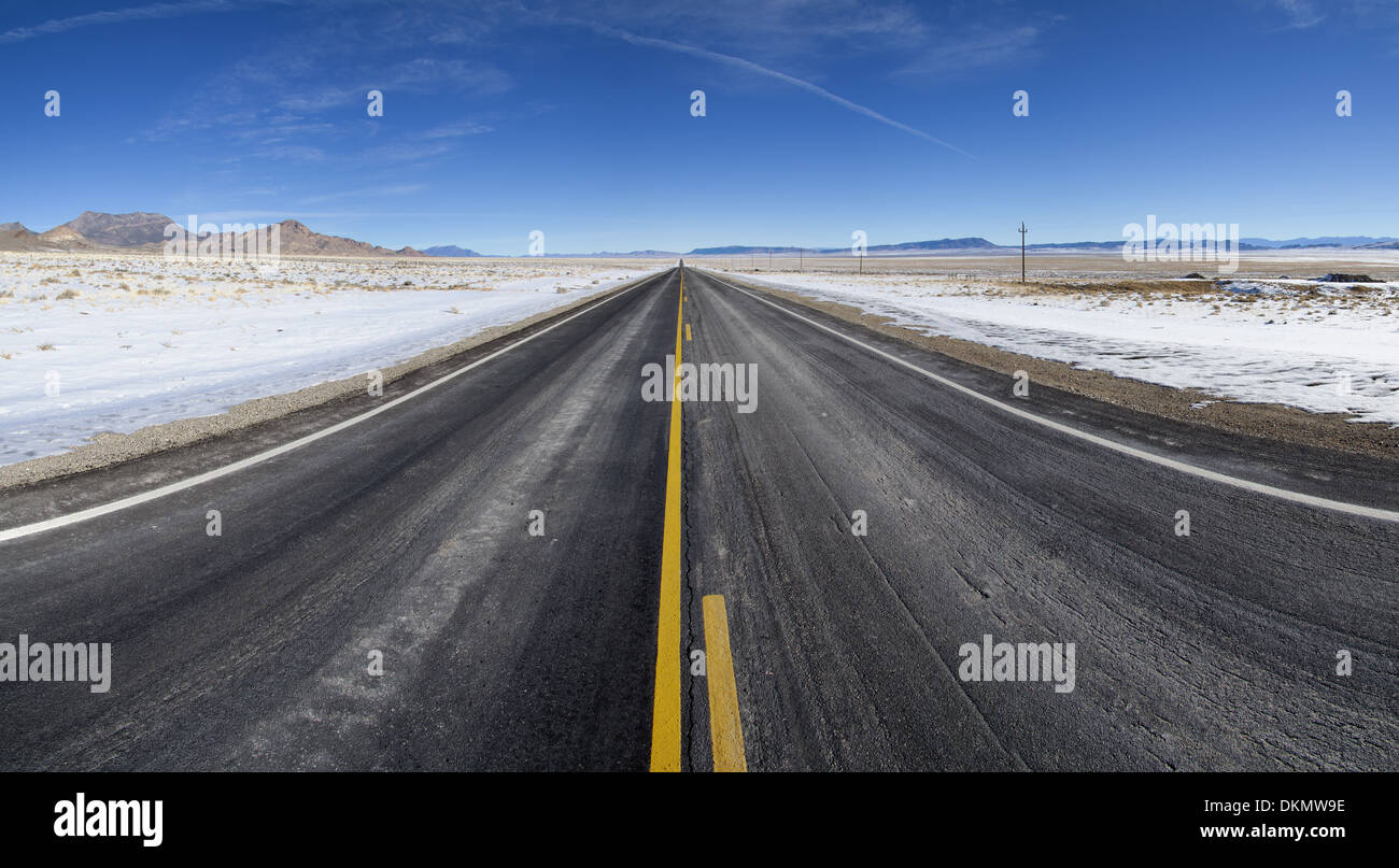 a straight open section of highway 6 road in Nevada stretches on to the