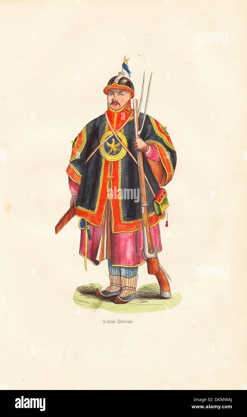 Chinese Imperial soldier in elaborate ceremonial uniform. Stock Photo