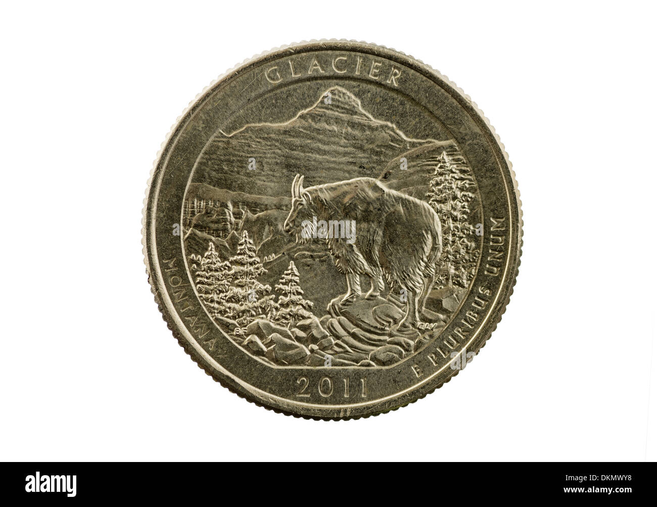Glacier National Park Montana commemorative quarter coin isolated on white Stock Photo