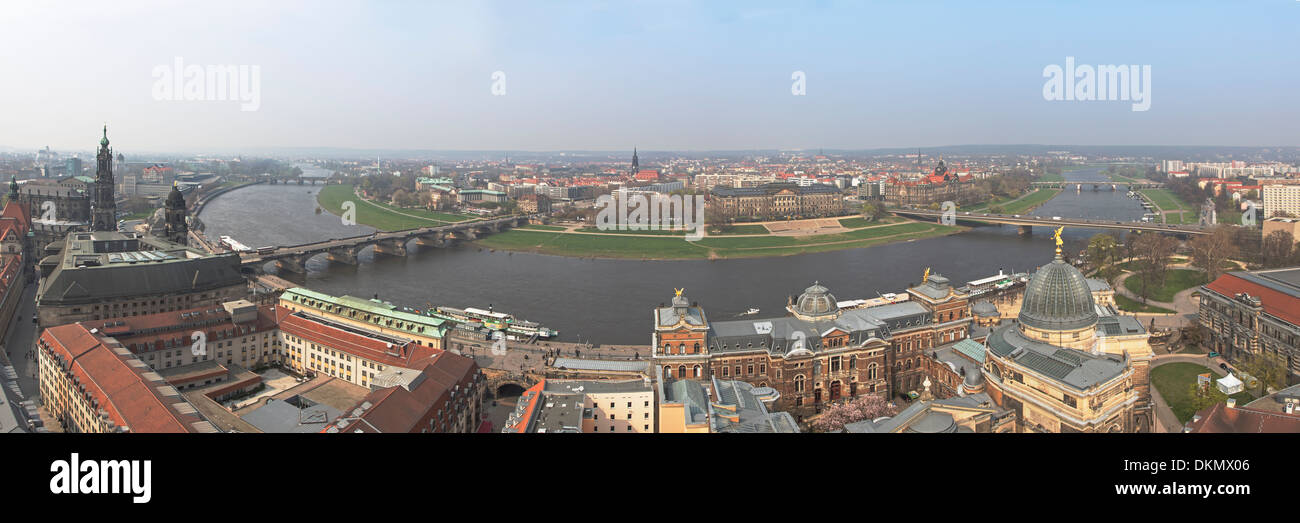 View from Dresden Frauenkirche on Elbe, Dresden, Germany, Europe Stock Photo