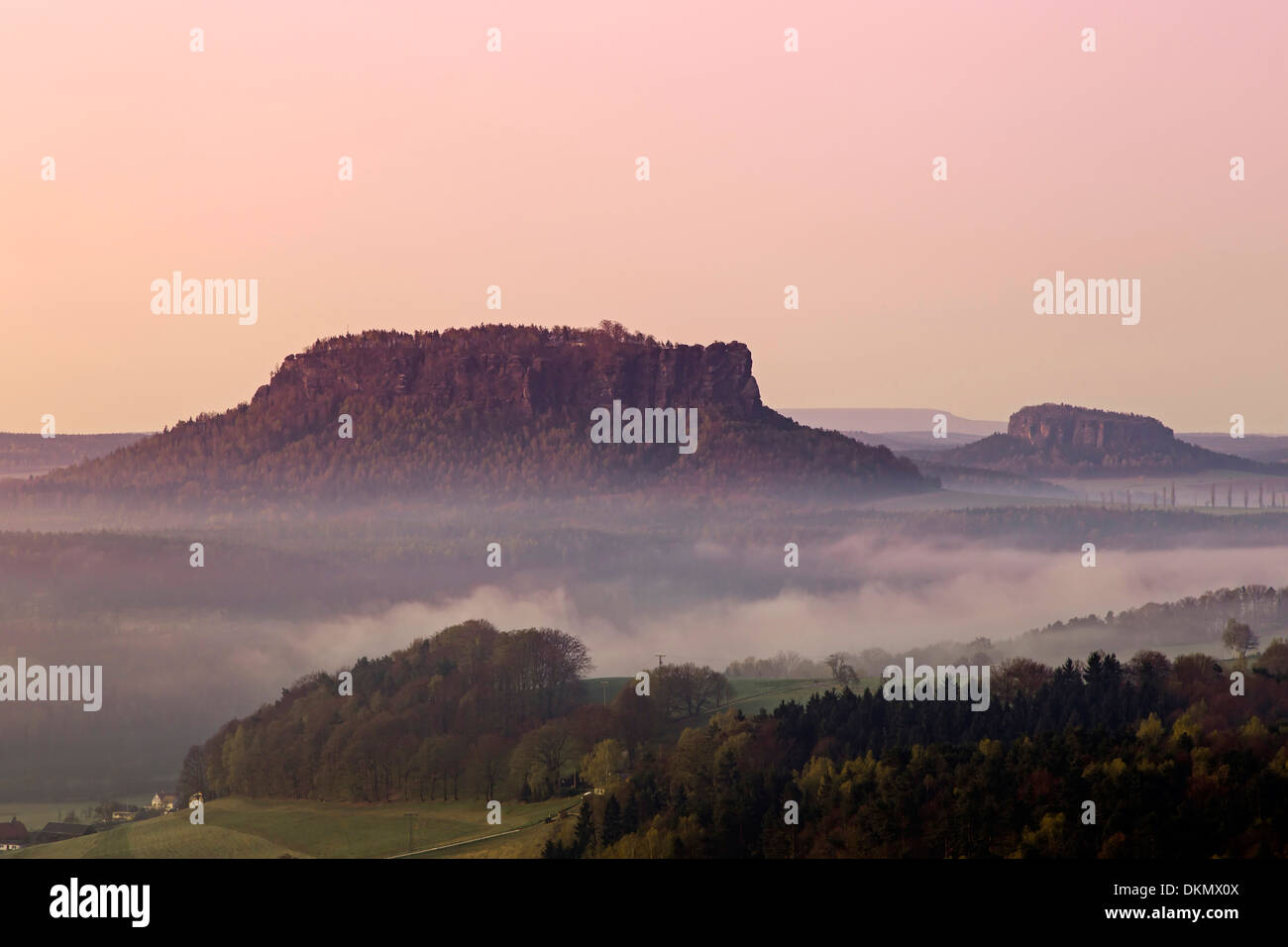 View of Lilienstein, Elbe Sandstone Mountains, Saxon Switzerland, Germany, Europe Stock Photo