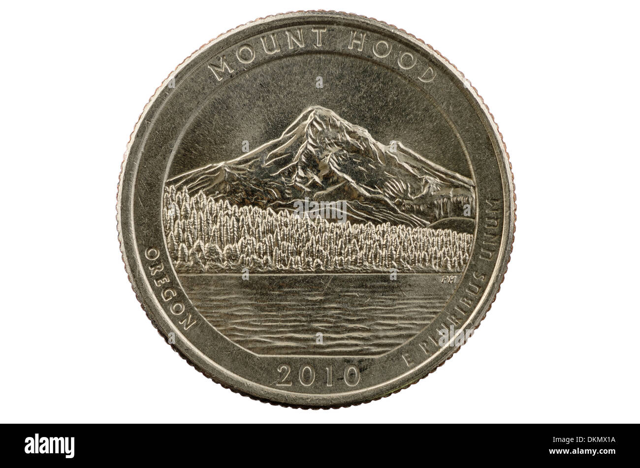 Mount Hood Oregon commemorative quarter coin isolated on white Stock Photo