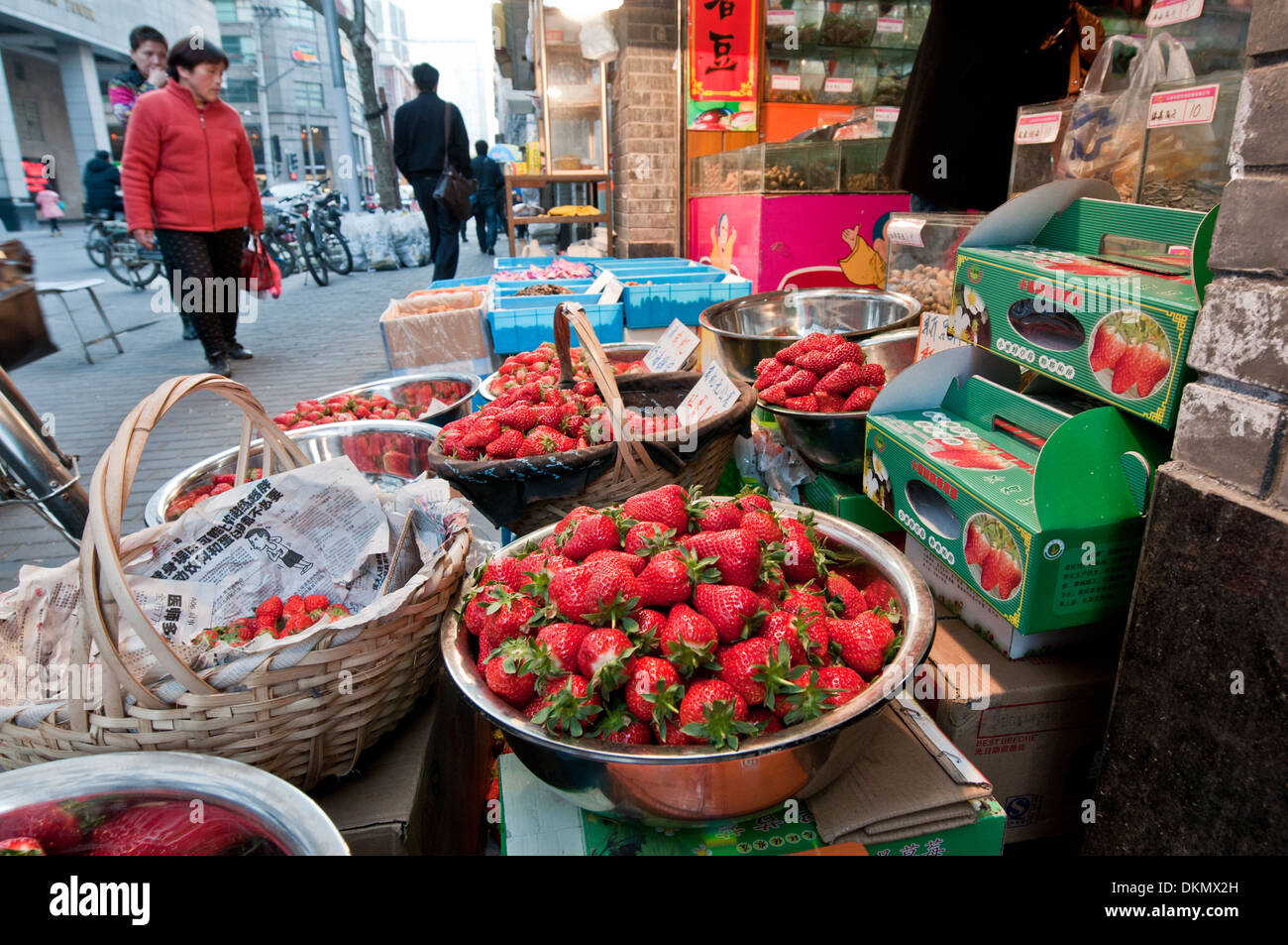 Fresh strawberries in small grocery shop in Shanghai, China Stock Photo
