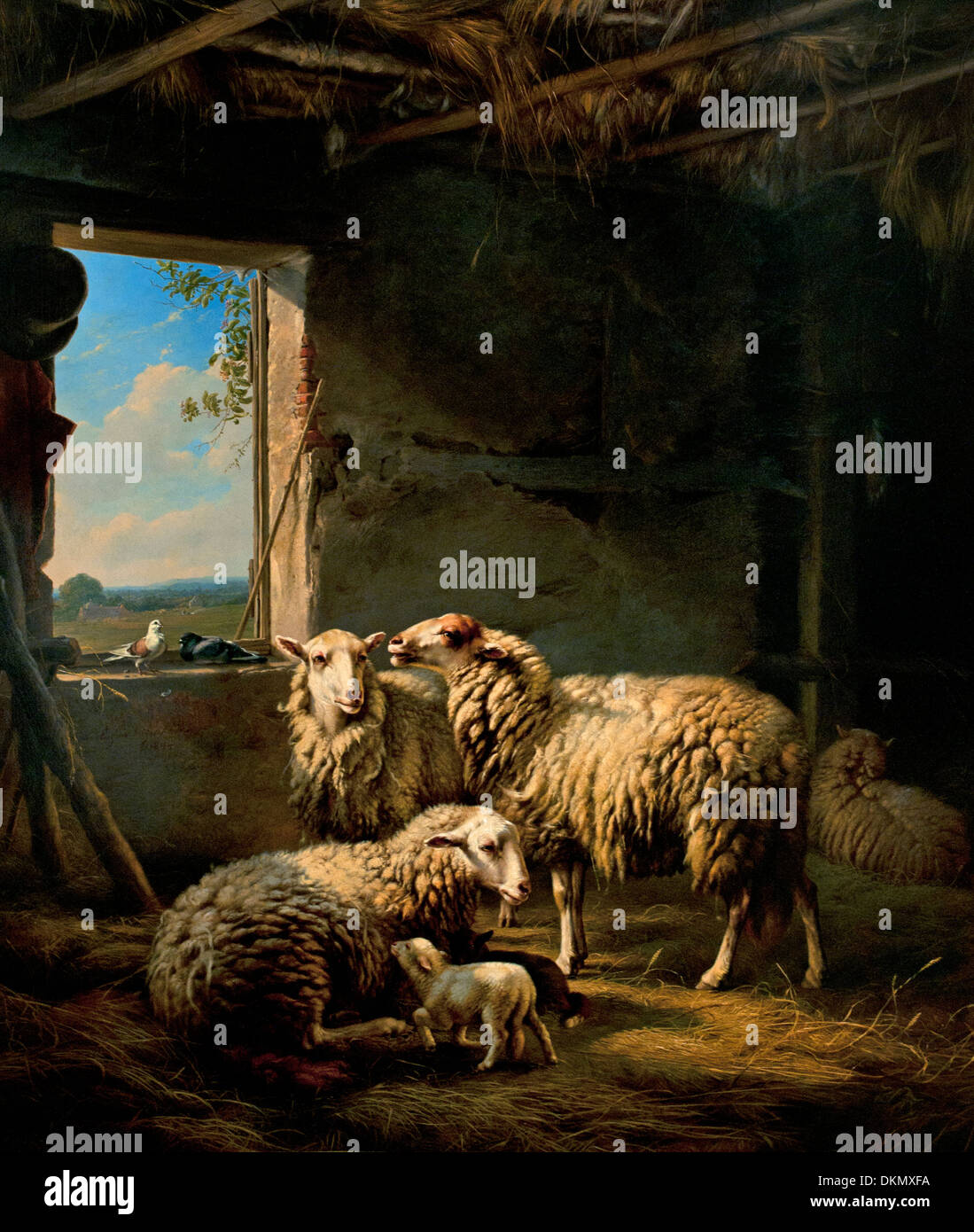 Dutch Sheep Fold 1844 Eugene Joseph Verboeckhoven 1799-1881 Dutch Netherlands Stock Photo
