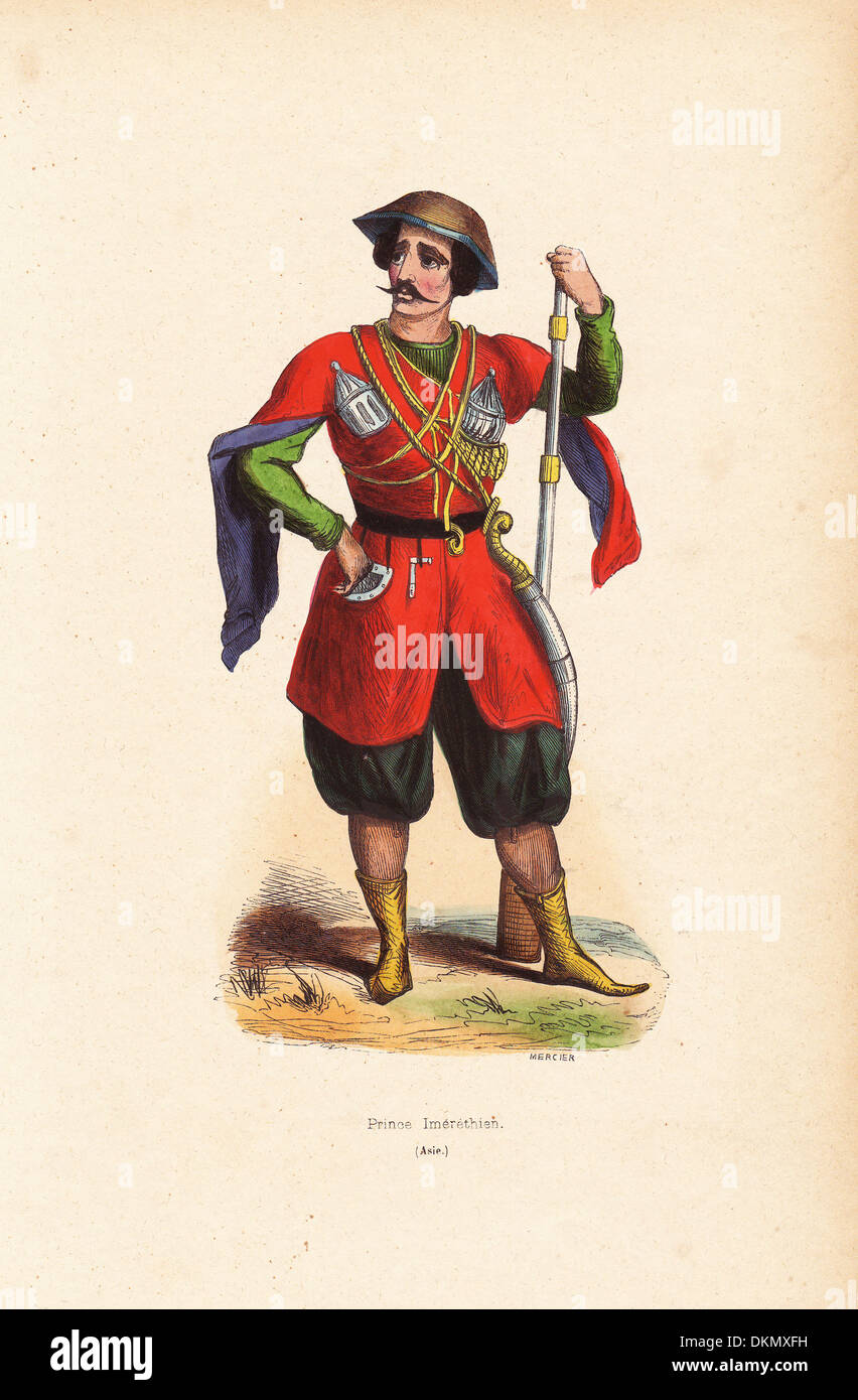 Prince of Imereti, Georgia, wearing helmet, tunic, pantaloons and boots. Stock Photo