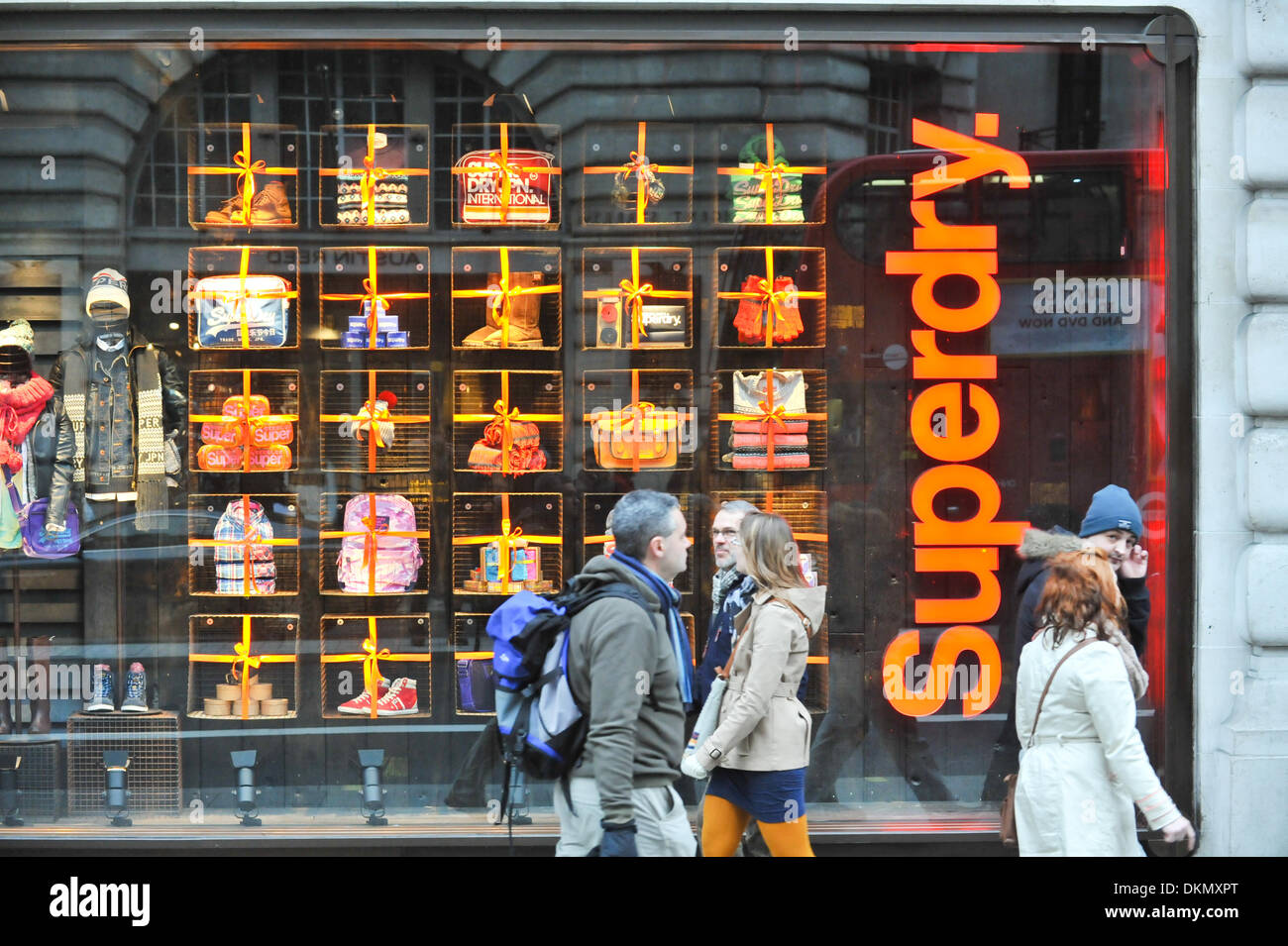 Regent Street, London, UK. 7th December 2013. Superdry store on Regent  Street has a Christmas present theme. Credit: Matthew Chattle/Alamy Live  News Stock Photo - Alamy