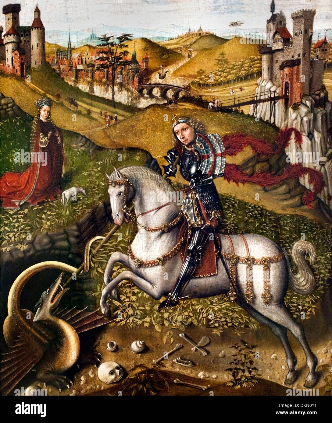 Der Heilige Georg mit den Drachen -  St. George and the Dragon 1460  Oberrheinisch German Germany Stock Photo