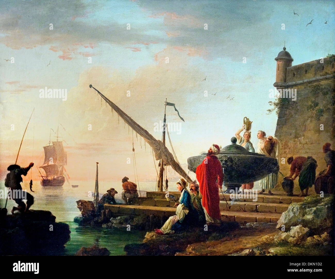 EASTERN HARBOUR AT DAWN CLAUDE-JOSEPH VERNET (1714-1789) France French Stock Photo