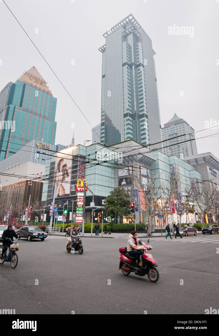CITIC Square Shopping Mall and Golden Tulip Ashar Suites Shanghai Central at West Nanjing Road, famous shopping street, Shanghai Stock Photo