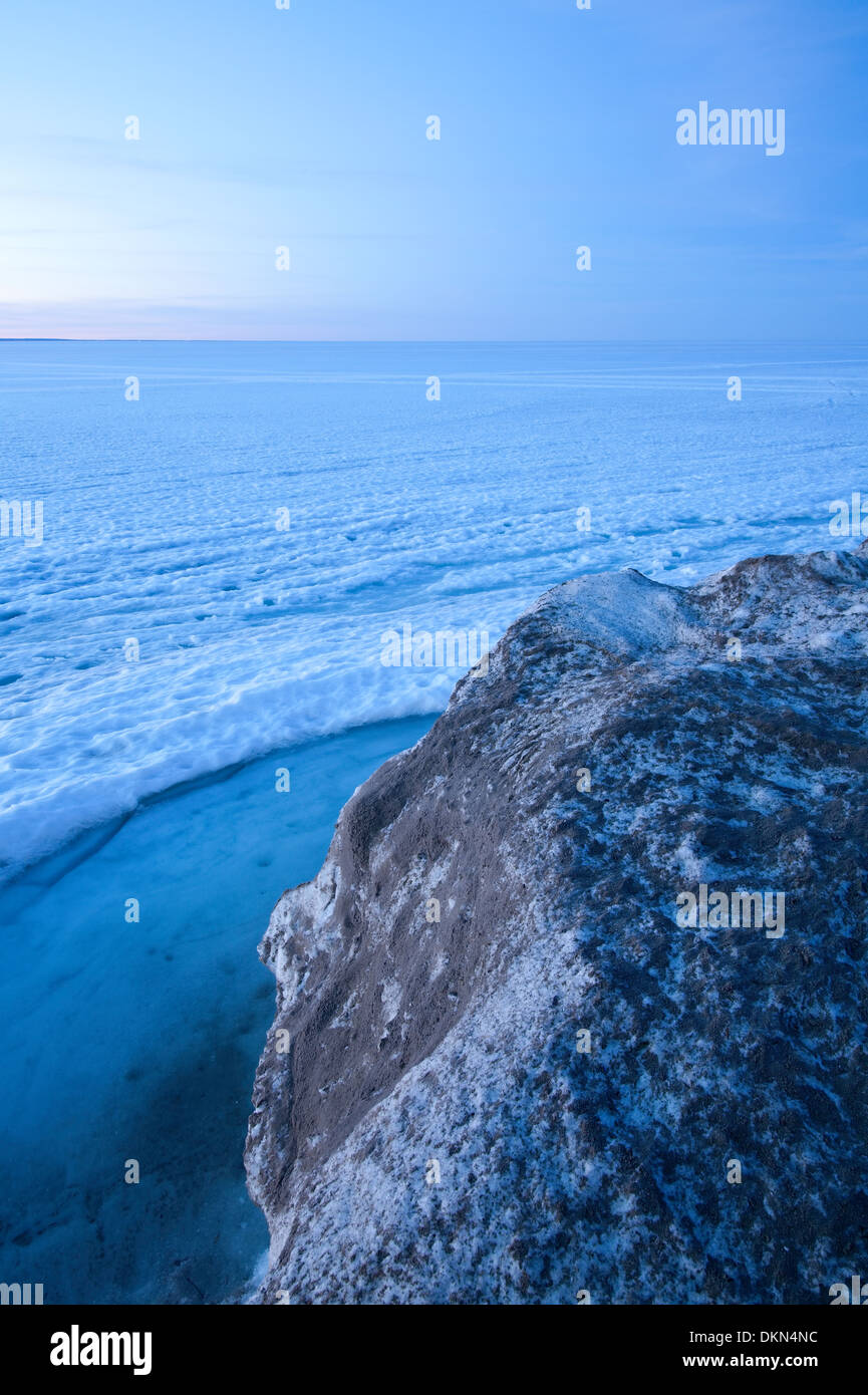 Landscape of a frozen Lake Simcoe, Georgina, Ontario, Canada. Stock Photo