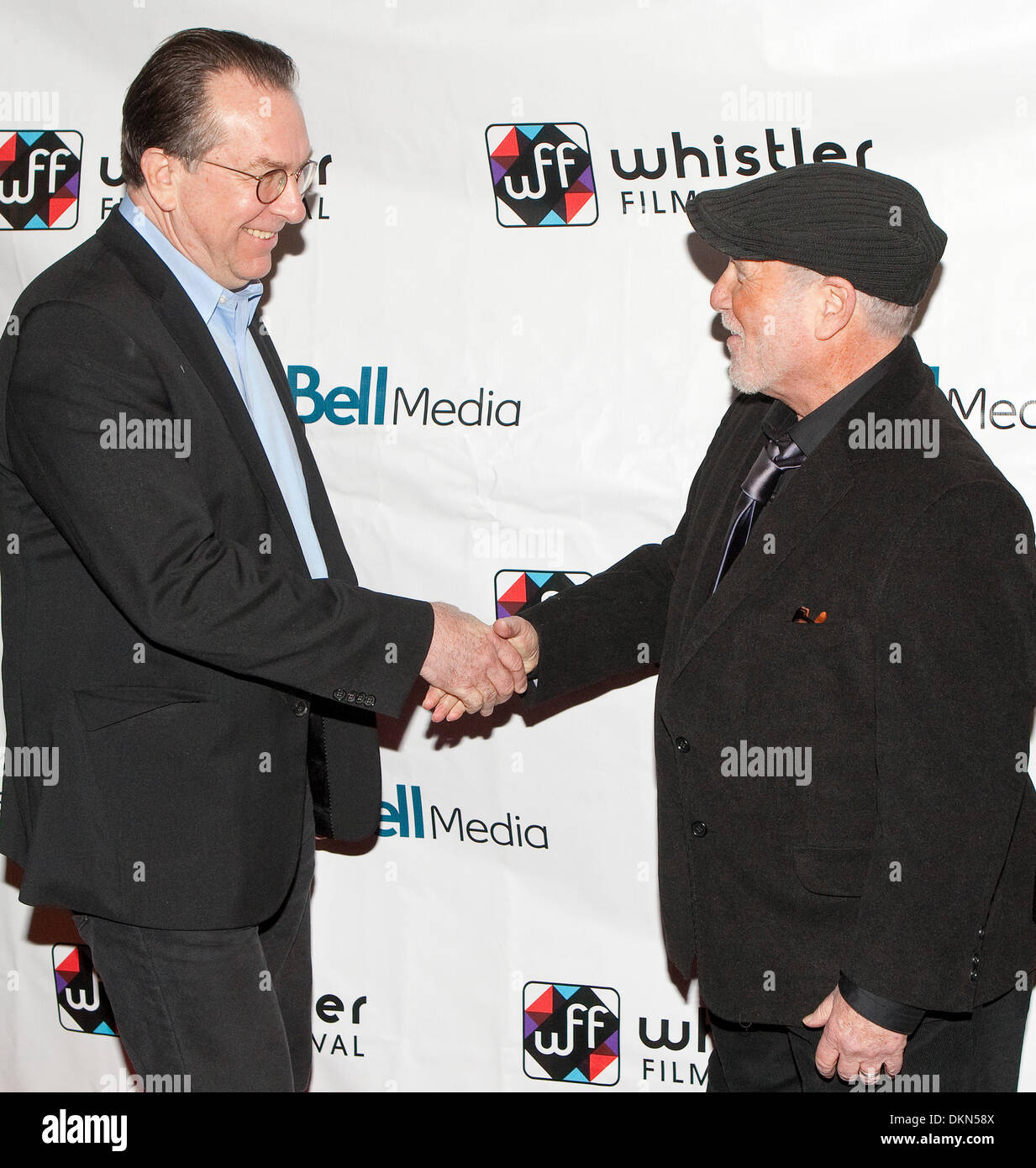 Whistler, British Columbia, Canada. 7th Dec, 2013. Variety's VP & Executive Editor STEVEN GAYDOS (L) welcomes RICHARD DREYFUSS after he arrives on the red carpet for his onstage Tribute interview by Gaydos during the Whistler Film Festival WFF 2013. © Heinz Ruckemann/ZUMA Wire/ZUMAPRESS.com/Alamy Live News Stock Photo