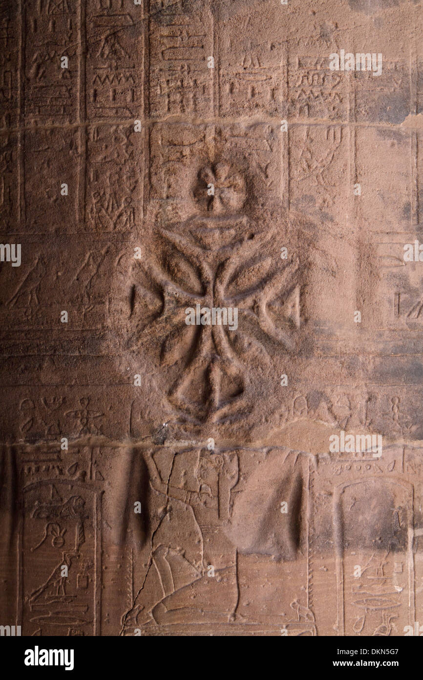 Coptic Cross at phalie temple Aswan Stock Photo