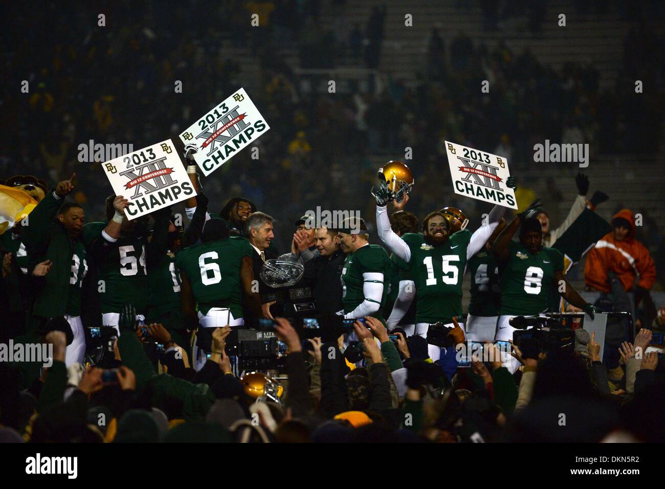 Dec 7, 2013. The Baylor Bears celebrate after defeating the Texas Longhorns at Floyd Casey Stadium in Waco Texas. Baylor defeats 30-10 to win the Big 12 Championship. Stock Photo