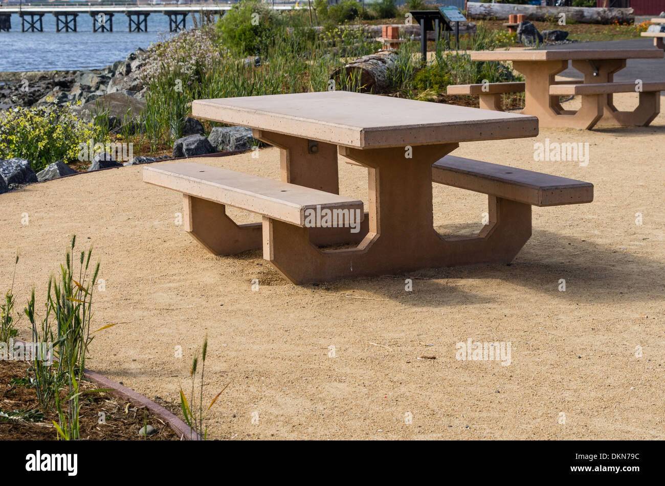 Picnic bench in a local park area Stock Photo
