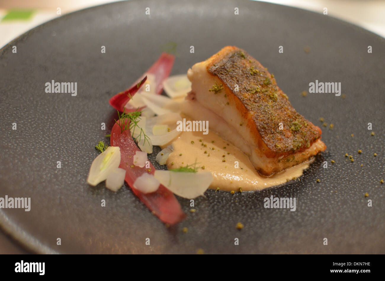 A dish of plaice served at Bubbeldogs restaurant, London Stock Photo