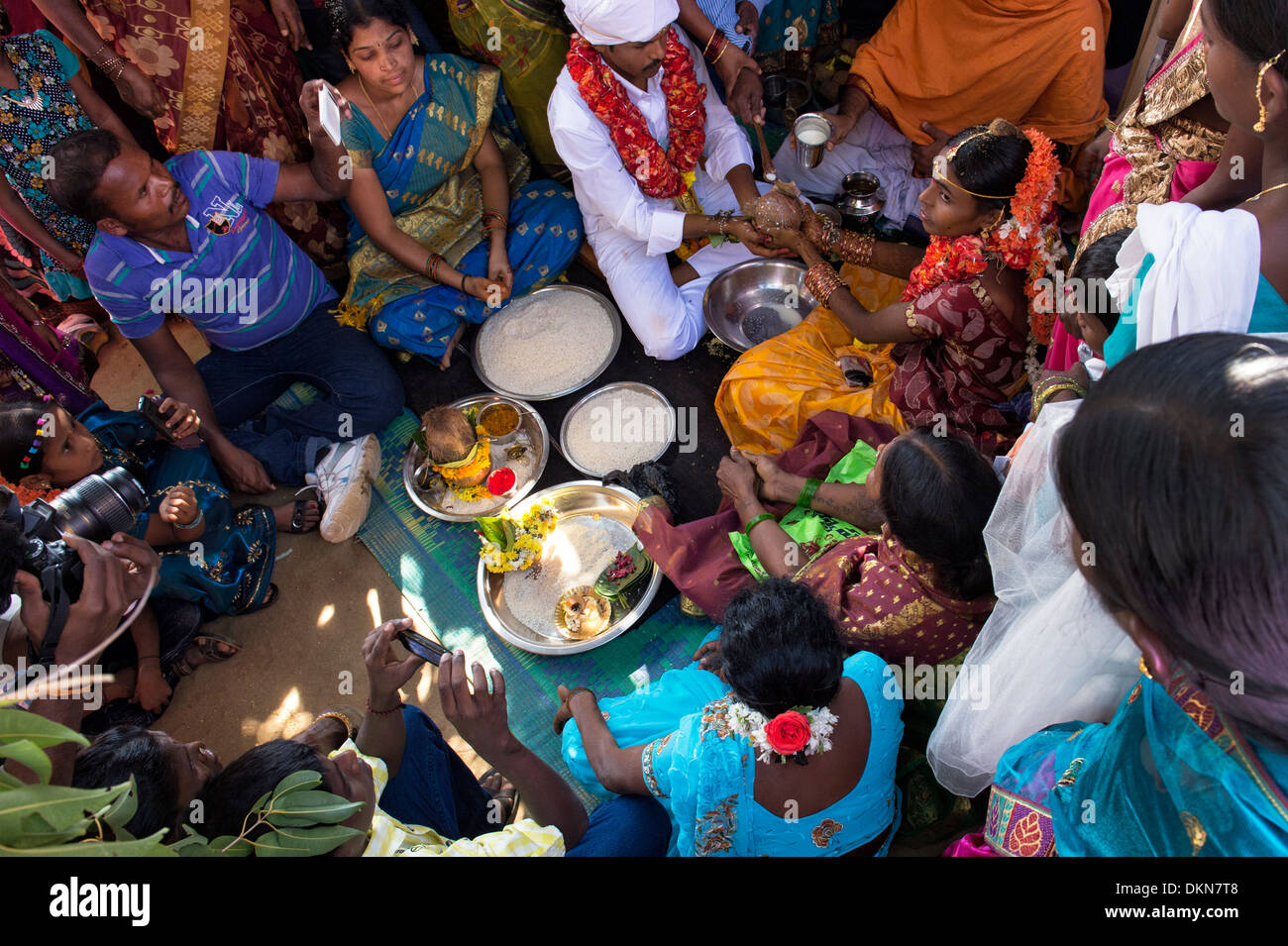 Rural hindu Indian village wedding ceremony.  Andhra Pradesh, India Stock Photo
