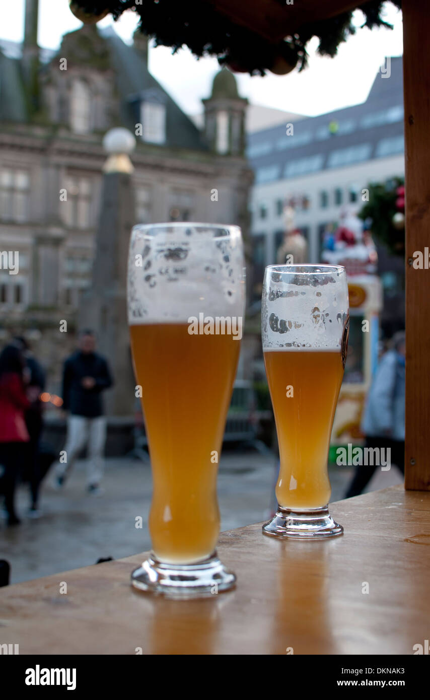 German beer at the Frankfurt German Christmas market, Birmingham, UK