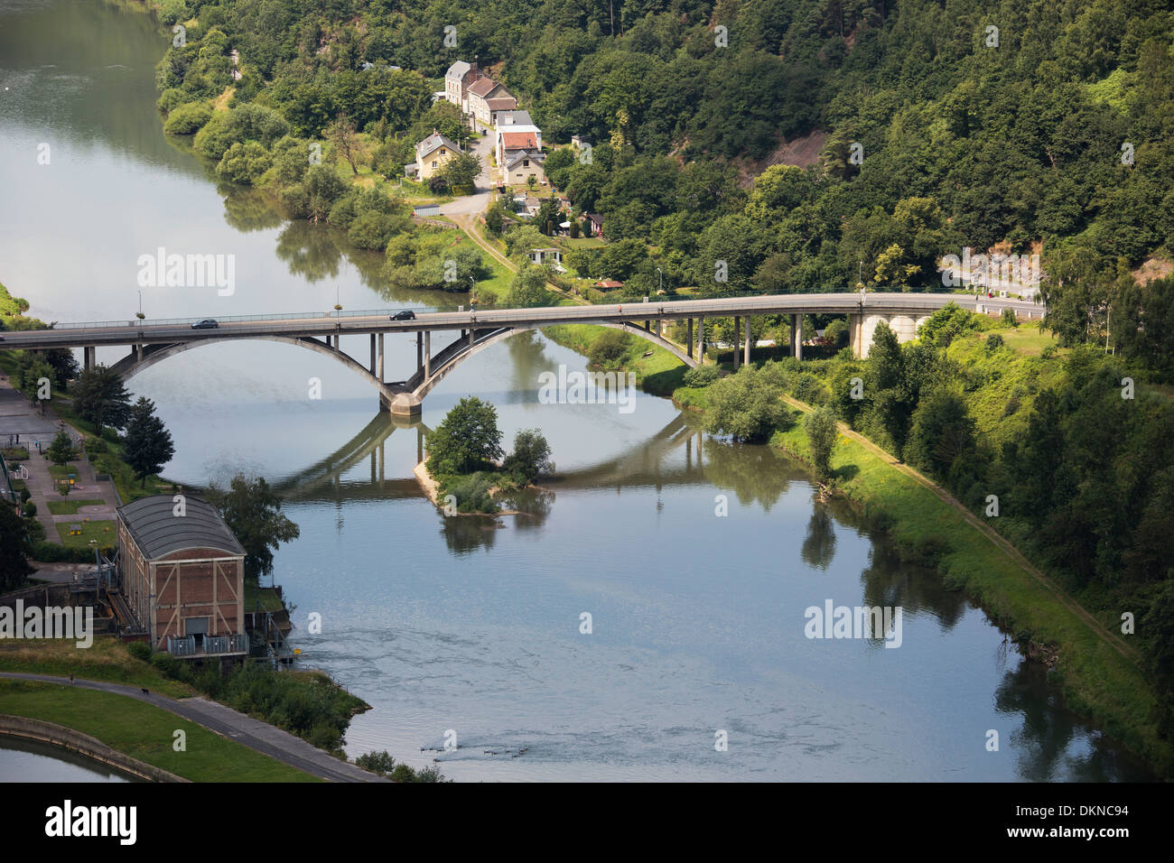 Bridge over the Meuse seen from the Mont Malgré Tout Stock Photo