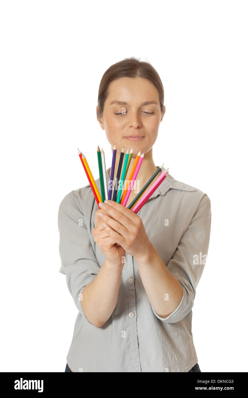 Woman colouring pencils hi-res stock photography and images - Alamy