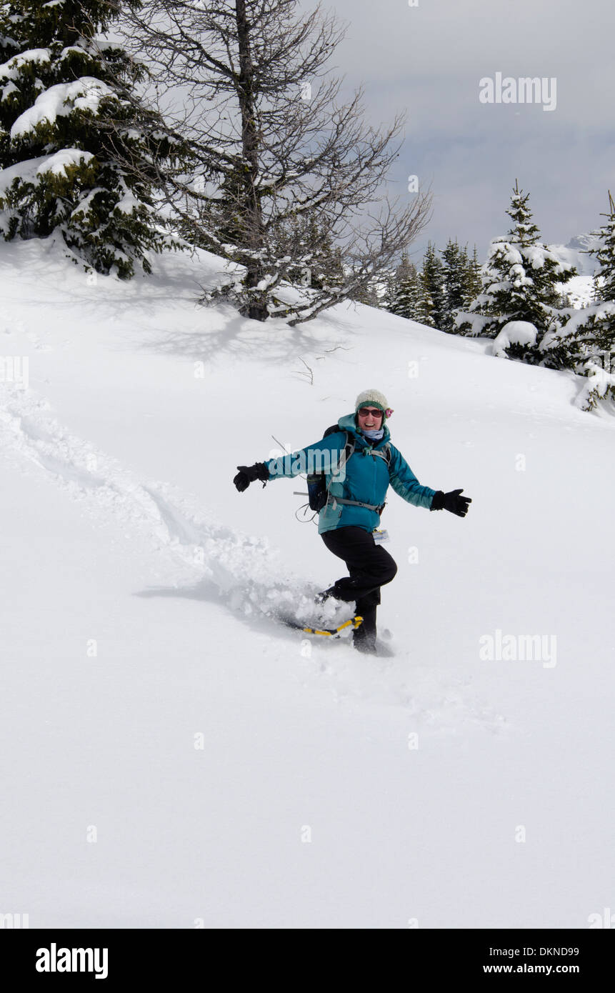 Snowshoeing at Sunshine village, in Banff National park, Canadian