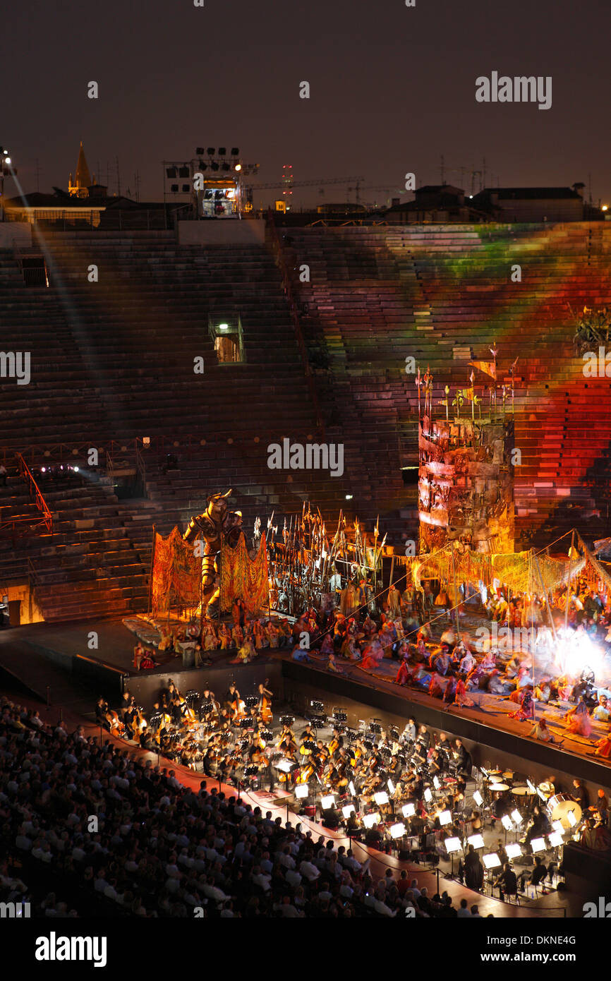 Performance of the il trovatore opera ((The Troubadour) at the Arena, Verona Stock Photo