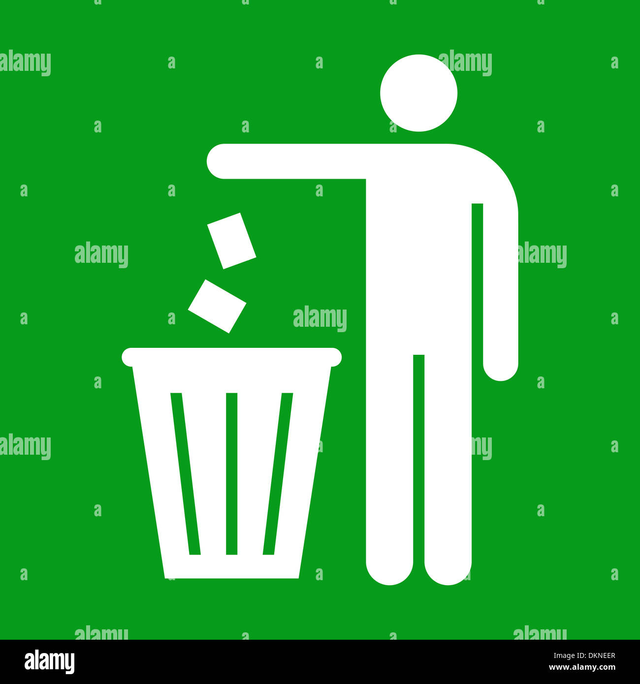 Figure of person throwing garbage into a trash can on green background ...