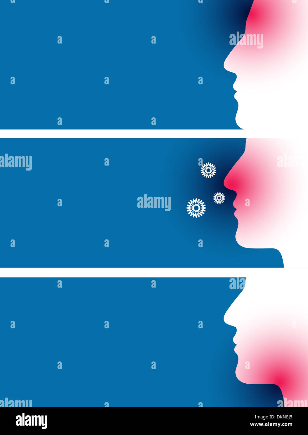 Illustration of headache, sore throat and pollen allergy Stock Photo