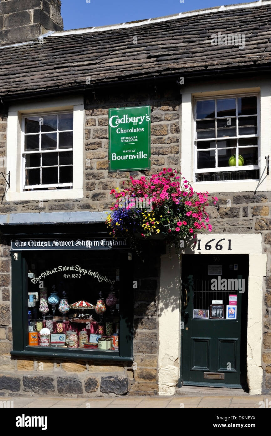 The oldest (1827) sweet shop in the world, Pateley Bridge High Street, Yorkshire, England Stock Photo