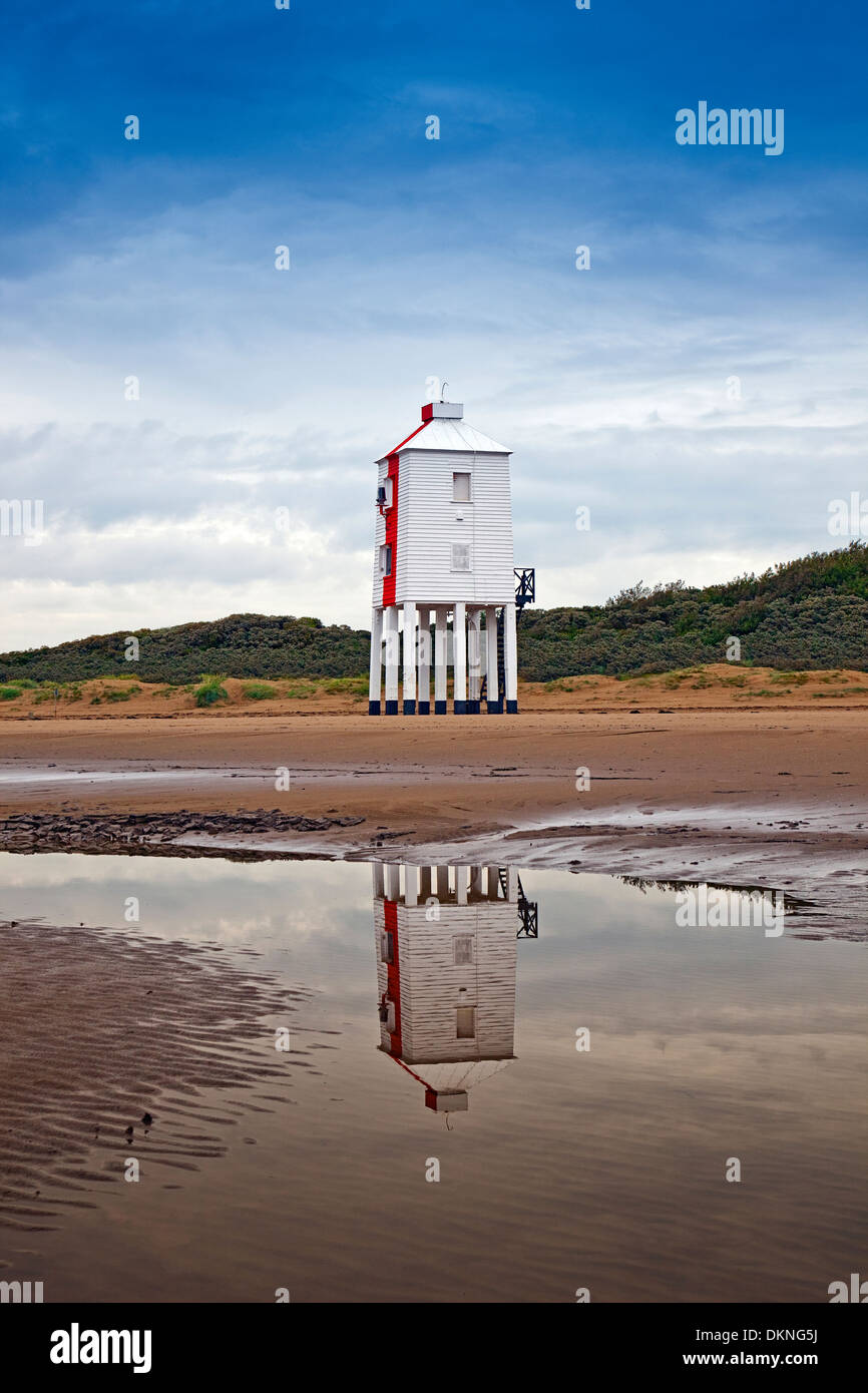 The wooden BurnhamonSea Low lighthouse on the beach, Somerset